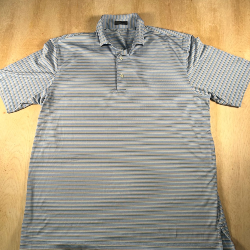 Turtleson Mens Performance Polo Shirt Large Blue Striped Short Sleeve Golf Top